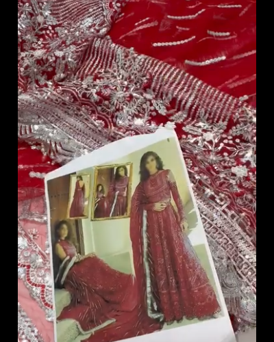 Mushq Nigar Red with silver work on NET