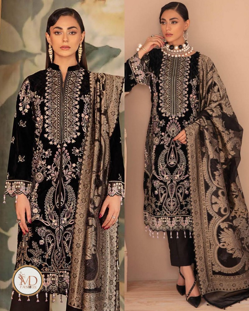 Ramsha Velvet dress with Jacquard Shawl