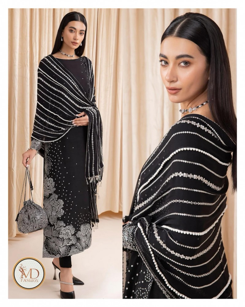 Jazmine Raw silk black dress with white embroidery