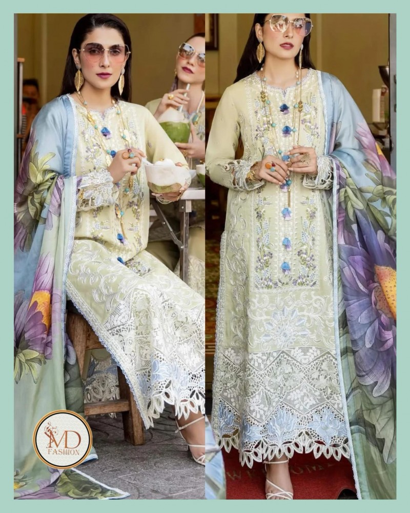 Mushq Mint lime Luxury Lawn with Silk duppata