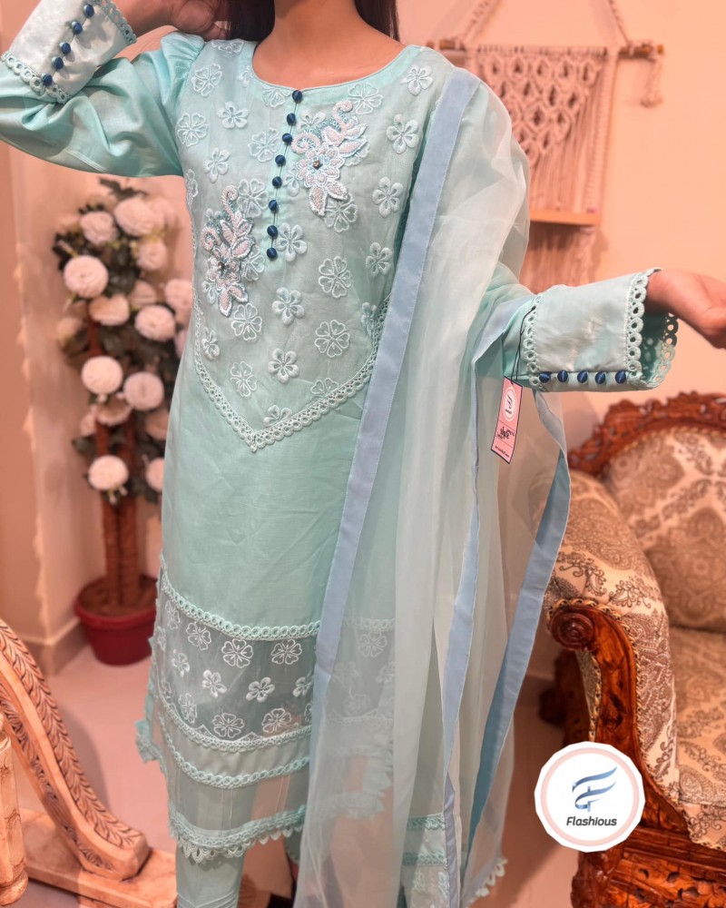 Lawn & Organza AQUA sensations 3-piece Ready to wear