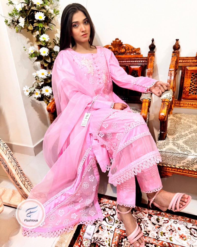 LILAC PINK Lawn & Organza sensations 3 piece Ready to wear