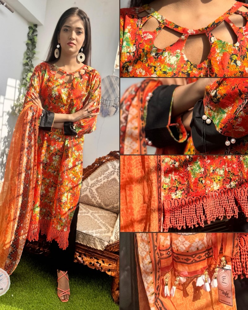 AUTUMN Stitched printed lawn 3 piece suit