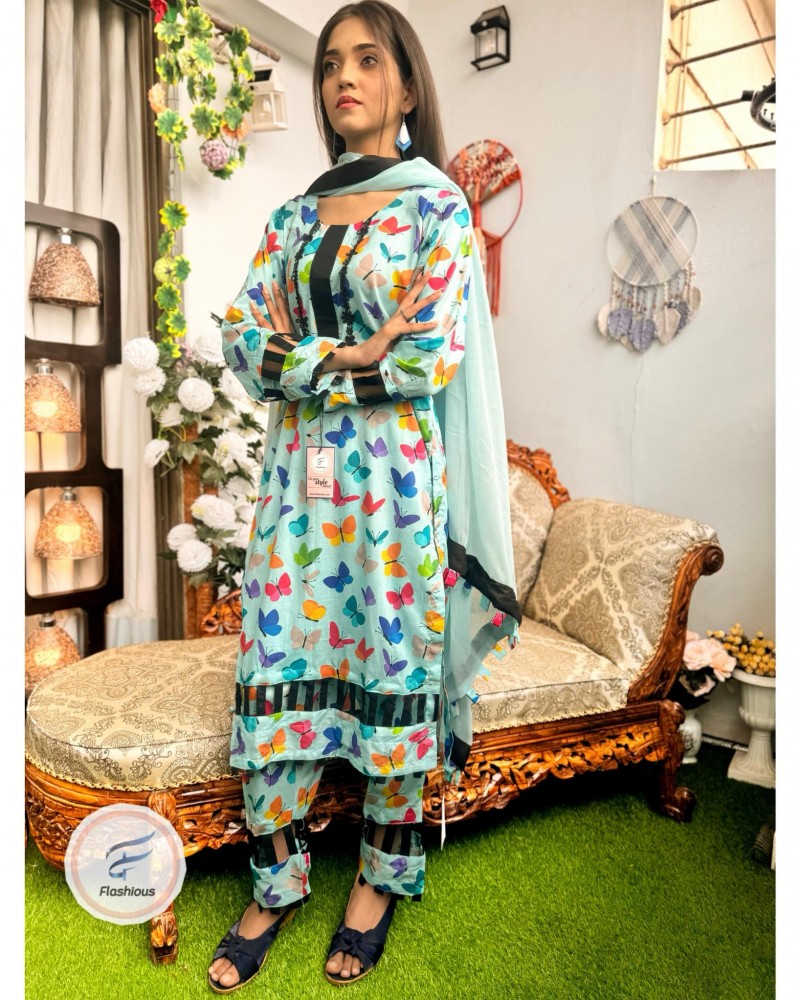 Butterfly in Ocean 3 piece complete stitched dress