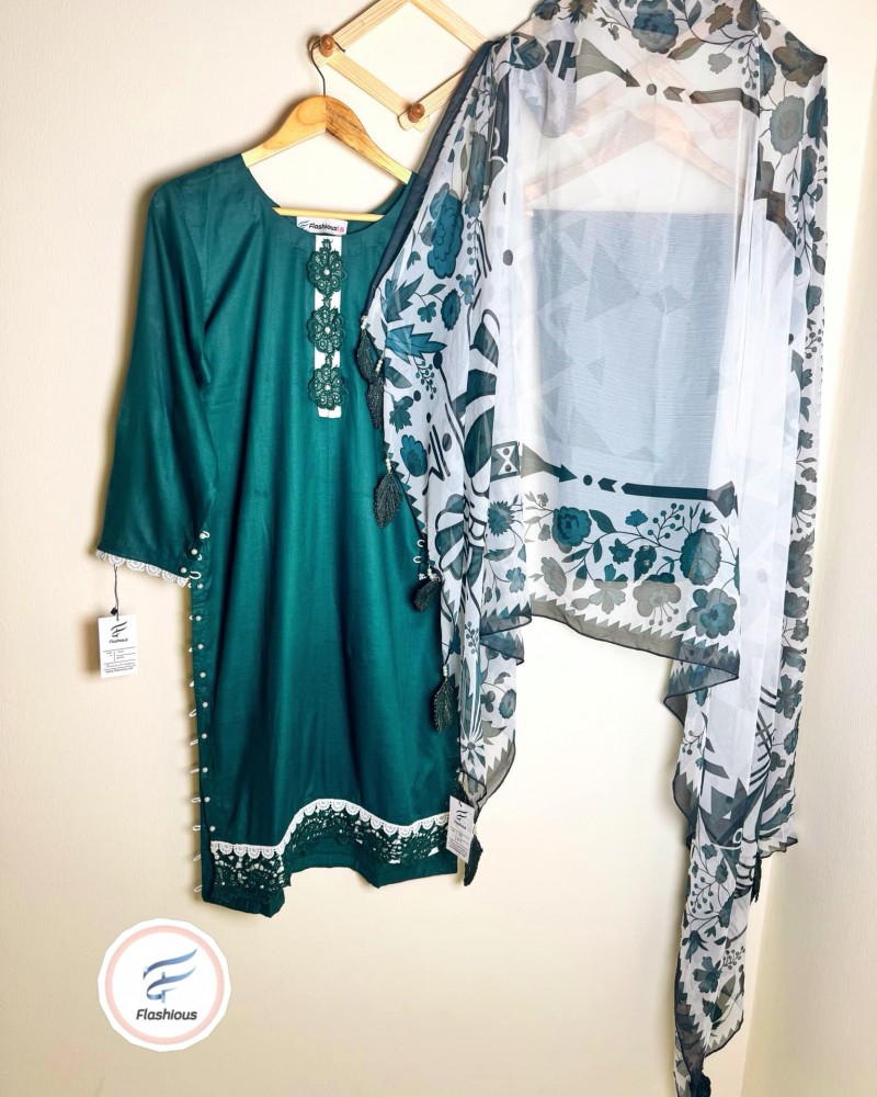 Deep Emerald Ready to Wear 3 piece stitched dress