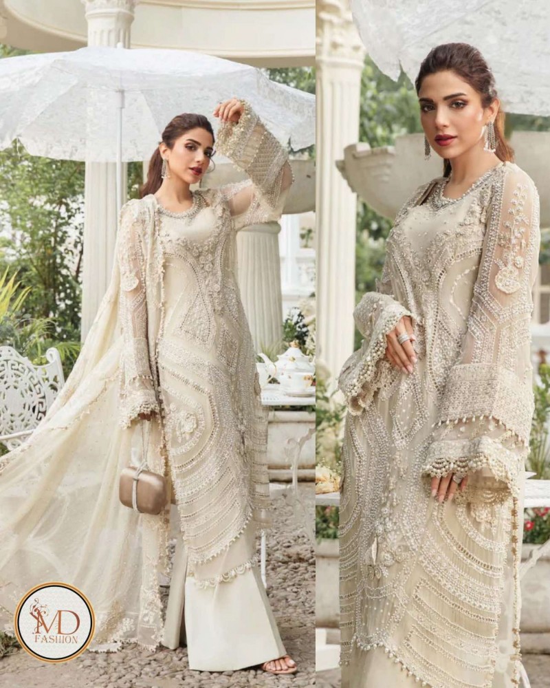 Maria b Cream White 3D work chiffon