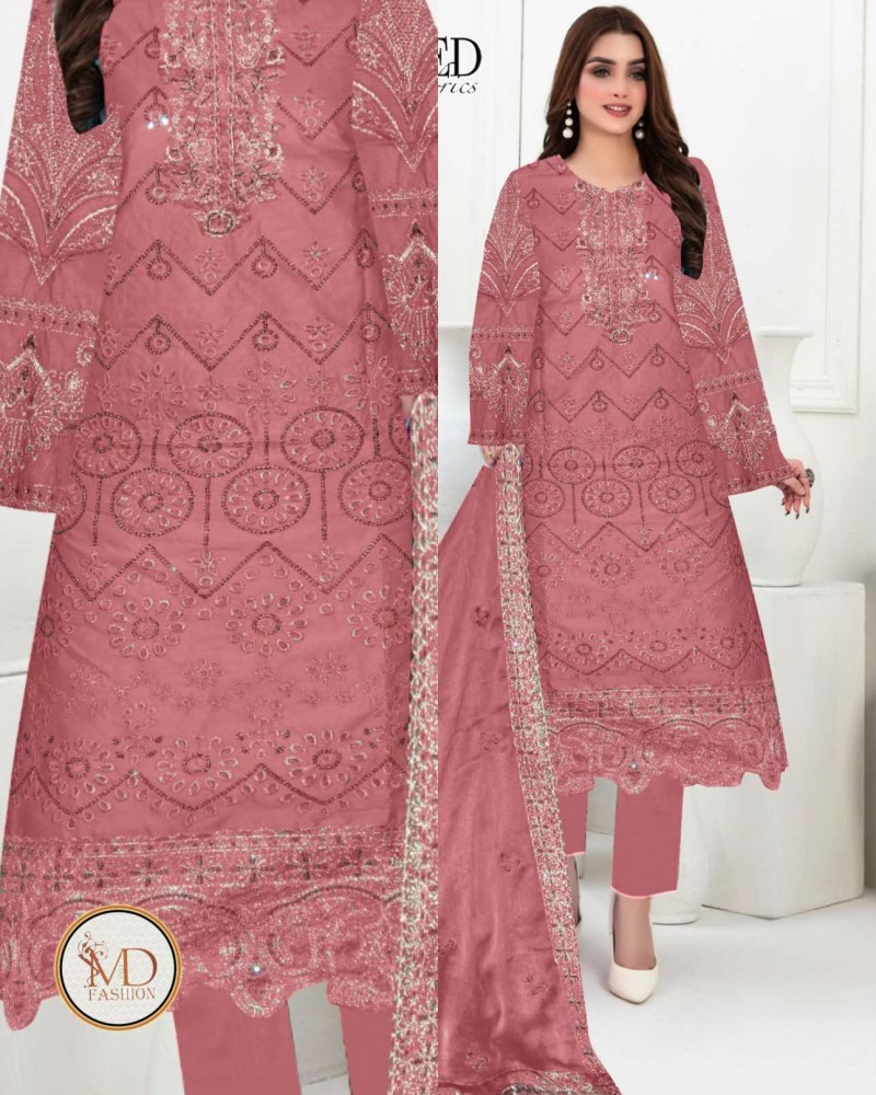 Tawwakal TeaPink Heavily embroidered dress