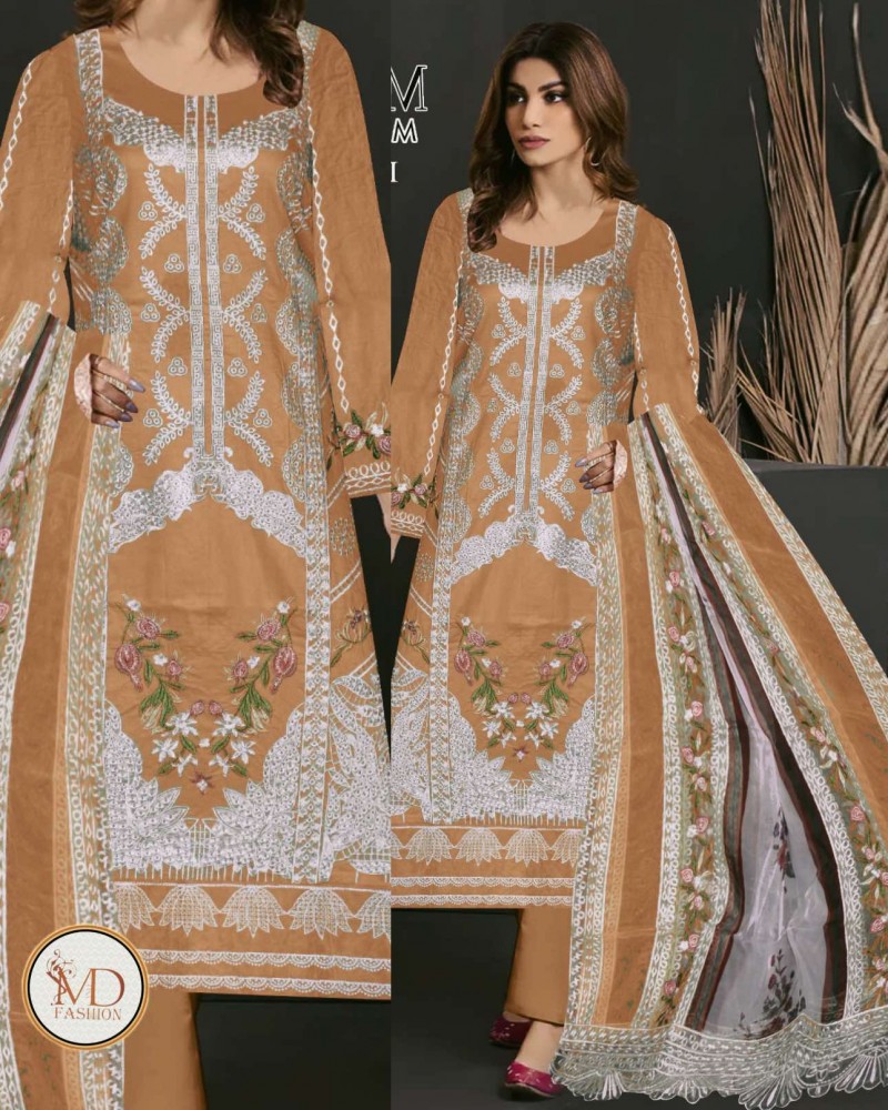 Tawwakal Brown Heavily embroidered dress