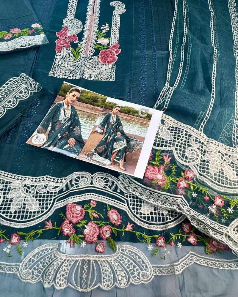 Crimson Zinc Green lawn cotton with chiffon duppata
