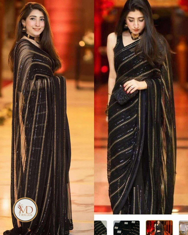 Designer wear black gorgeous chiffon saree