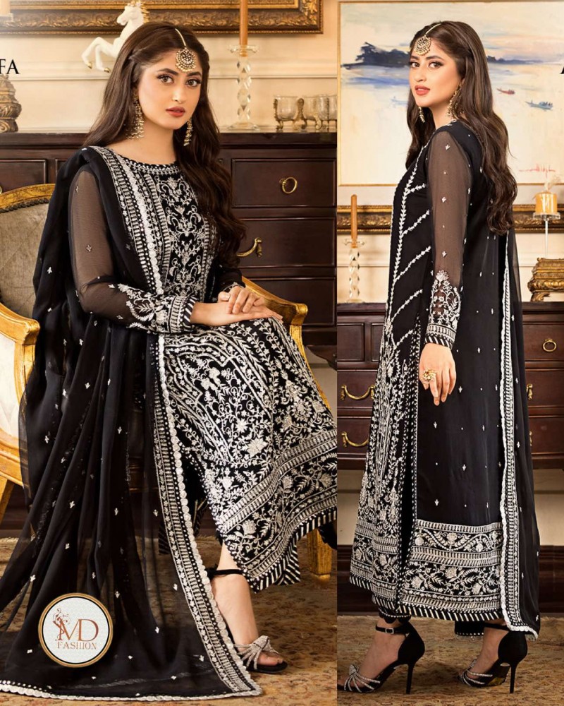 Asim Jofa Jhilmil black silver sajal wear