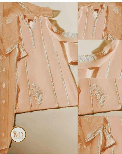 AGHA NOOR PEACH ORGANZA UNSTICHED SUIT