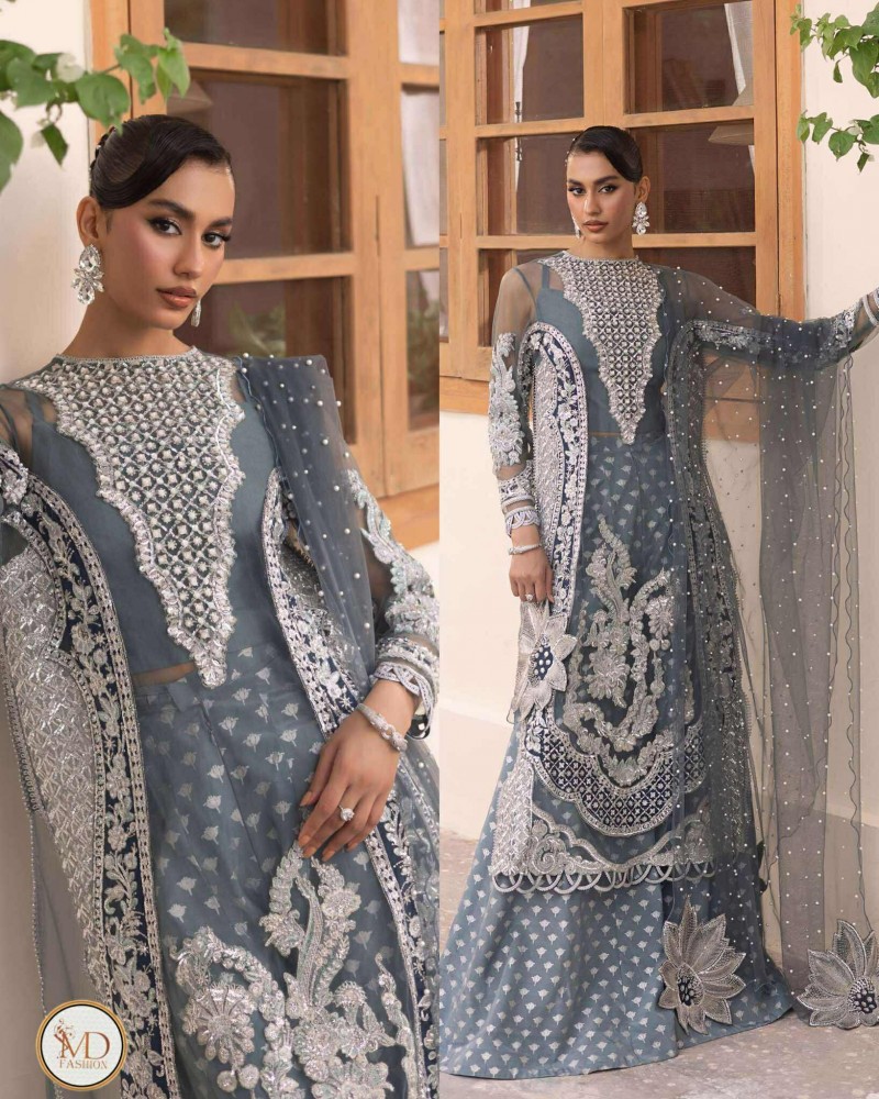 Maryum Hussain Zari Gray silver embroidered dress