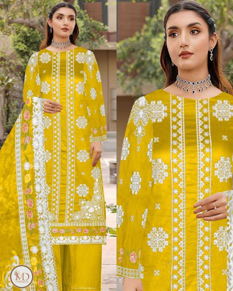 Kahf Mustard Yellow Lawn cotton dress with heavy duppata