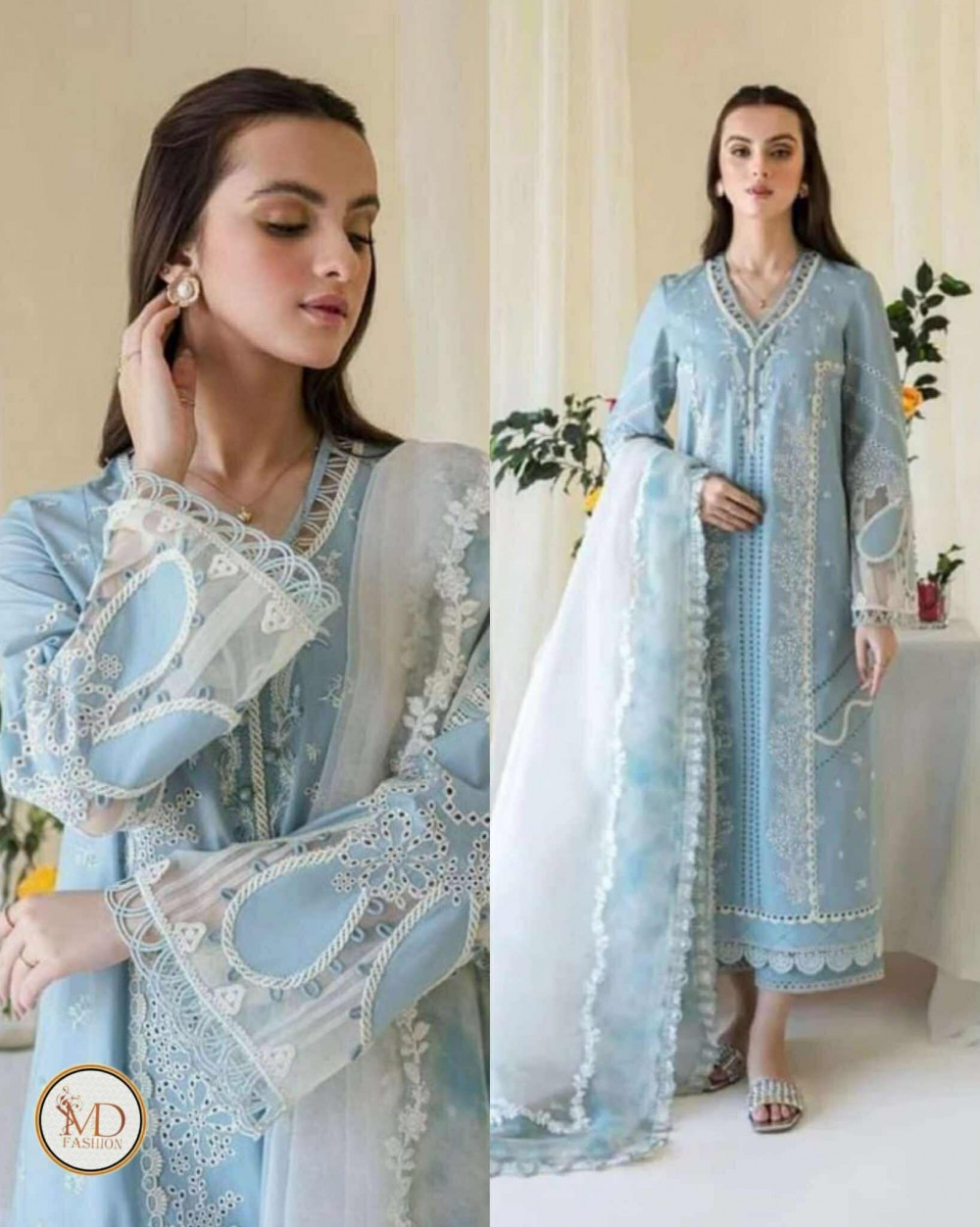 Qalamkar Luxury embroidered chikenkari dress