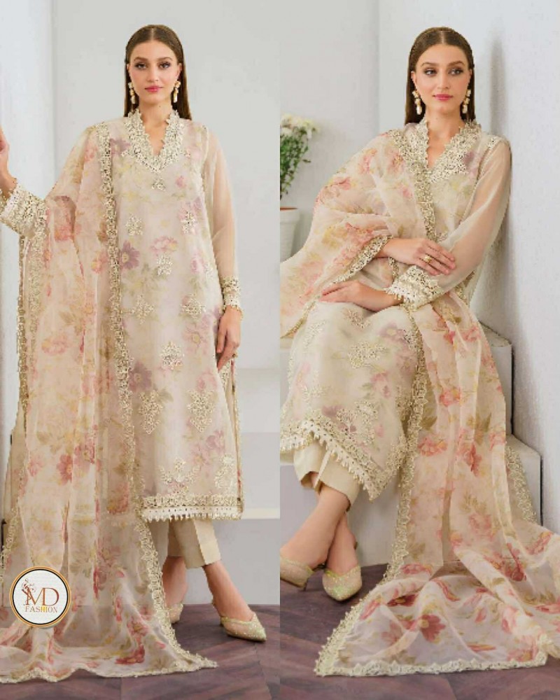 Baroque Floral embroidered 4pcs dress
