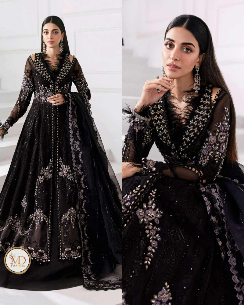 Maria b Black Chiffon handwork Maxi