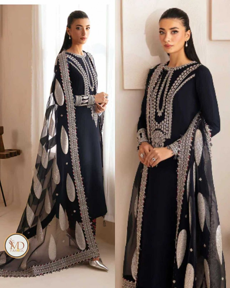 Jazmin Navy Blue Raw Silk Premium dress
