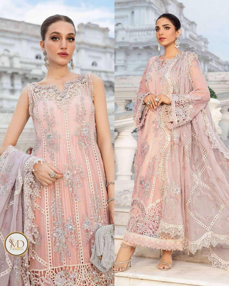 Maria b Chiffon soft blush pink embroidered