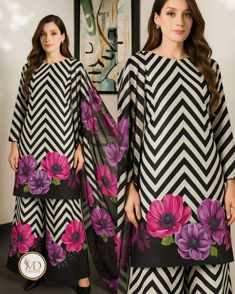 Charmeuse Silk zebra floral print 3pcs