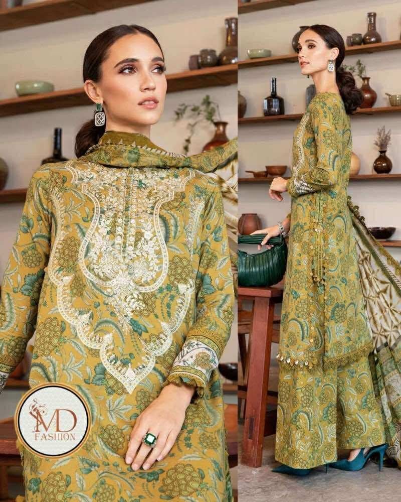 Maria b Green Lawn dress with ready duppata