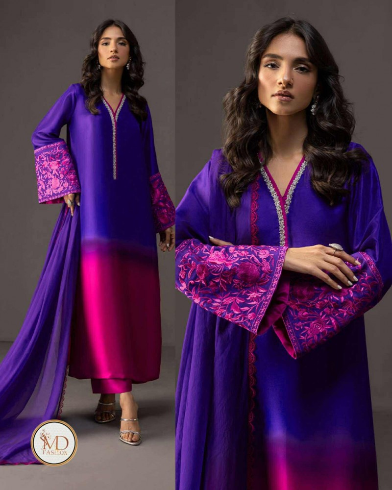 Zainab Chotani Charmeuse Silk Fuchsia Sapphire 3pcs