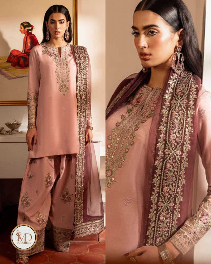 LILAC SERENITY Raw Silk embroidered dress