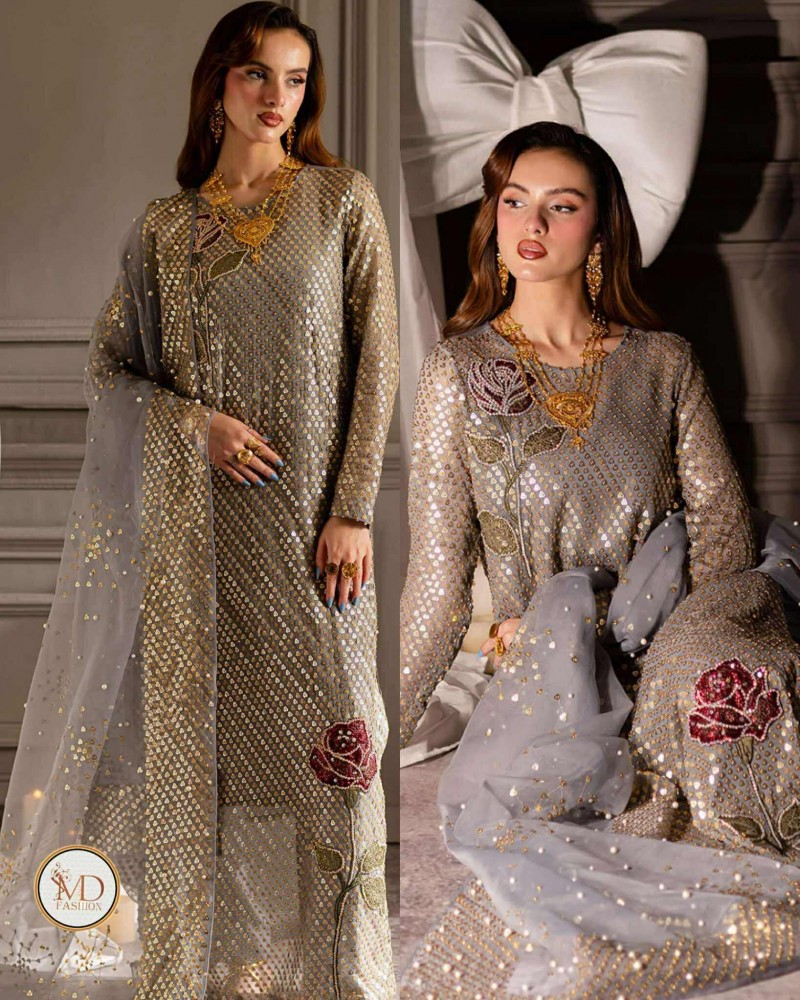 Nureh Twinkle Gray sequence embroidered