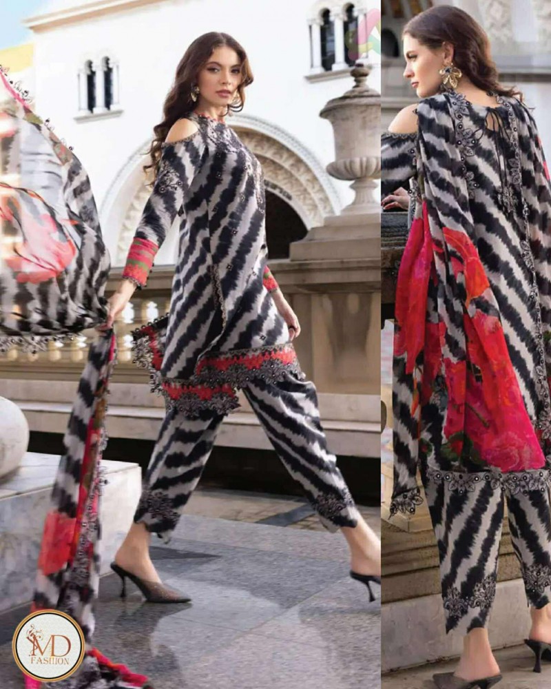 Charizma Black Gray Lawn with Chiffon duppata