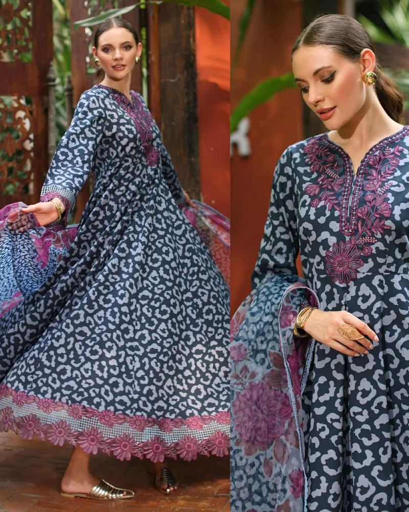 Charizma Black Gray Lawn embroidered