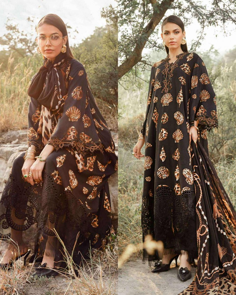 Maria b Black leopard Print embroidered Lawn