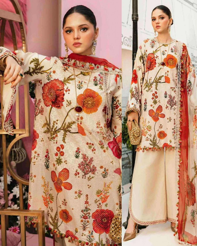 Maria b floral White Lawn with border duppate