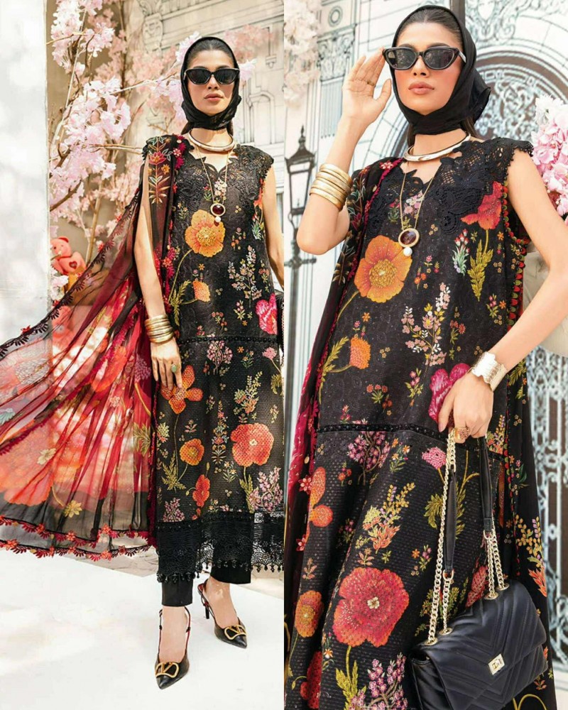 Maria b floral Black Lawn with border duppate