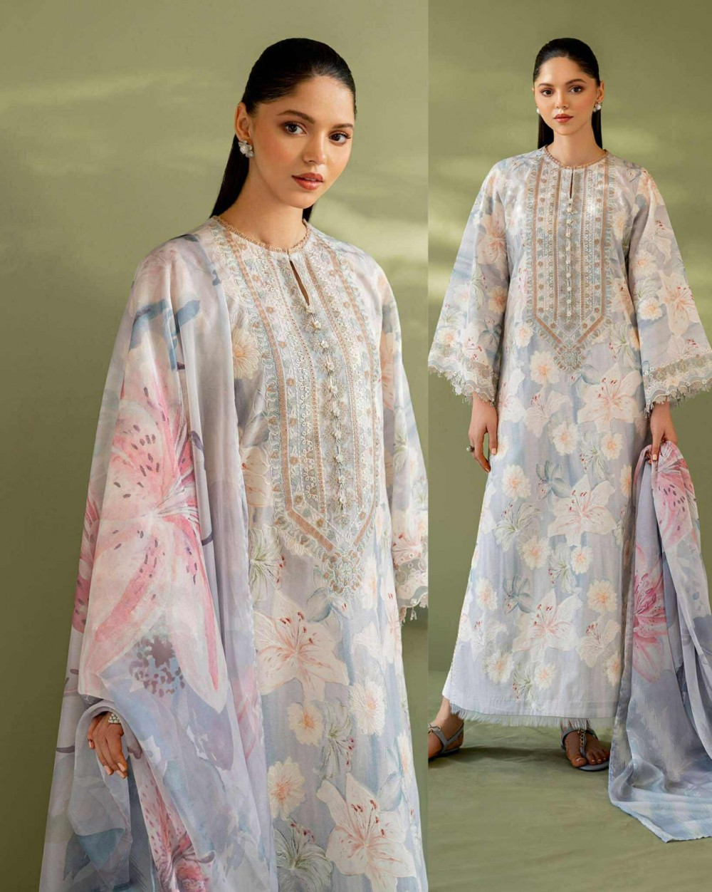 Baroque Pastel Lawn with embroidered border duppate