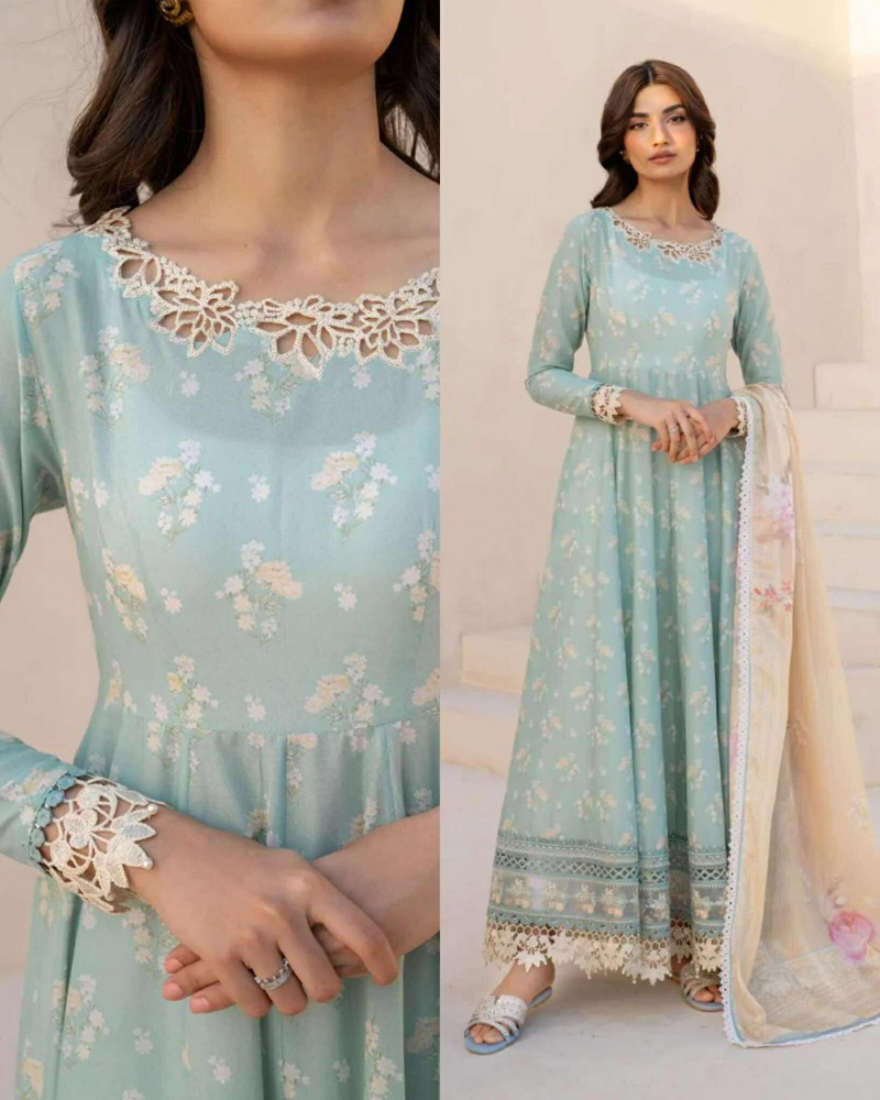 Iznik Pastel Lawn with embroidered border duppate