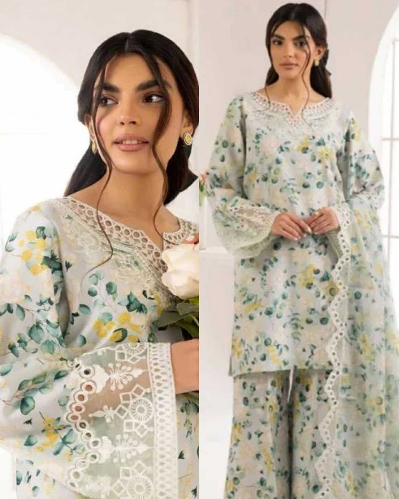 Baroque Lawn white with chikenkari duppata
