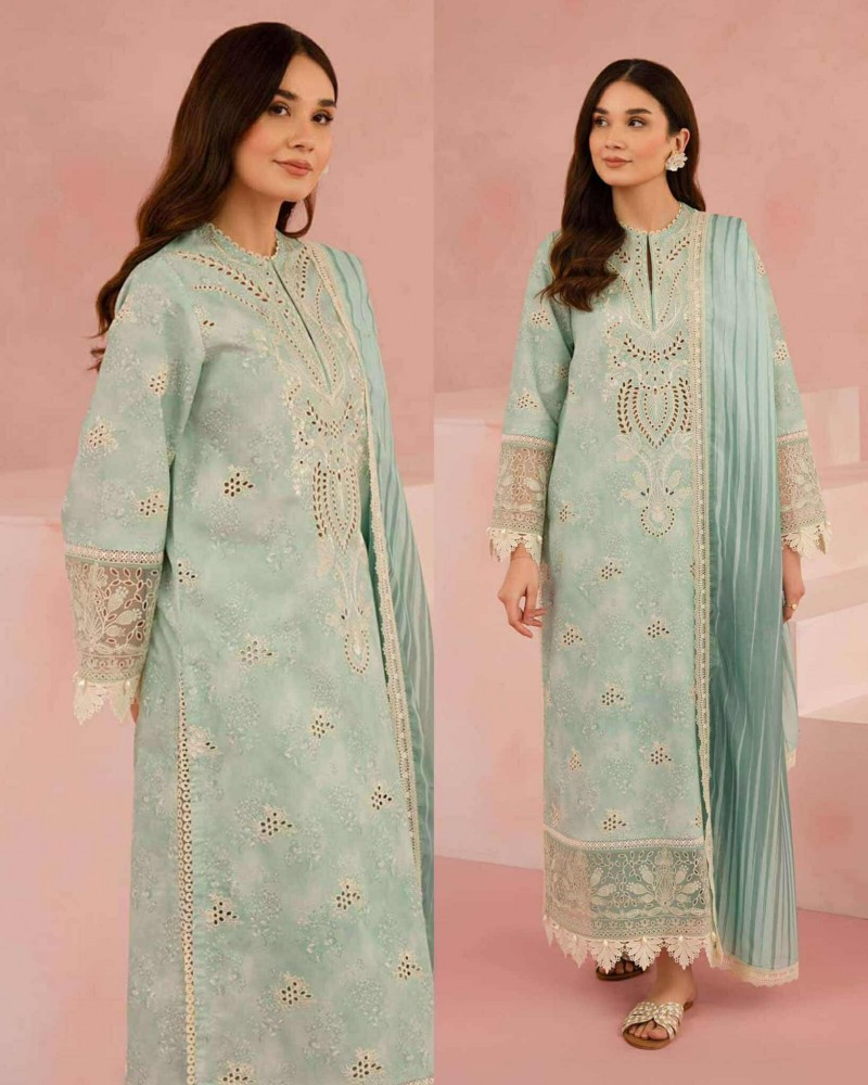 Afrozeh Chikenkari Lawn with embroidered border duppate