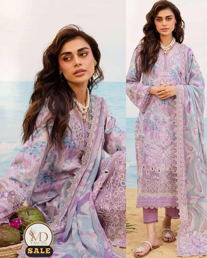 Nureh Lilac Emb Lawn with border duppata