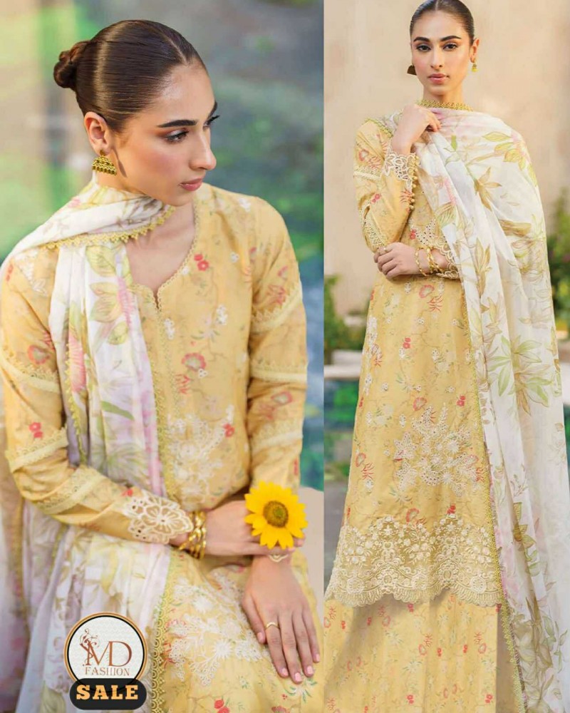 Iznik Lemon emb Lawn with border duppata