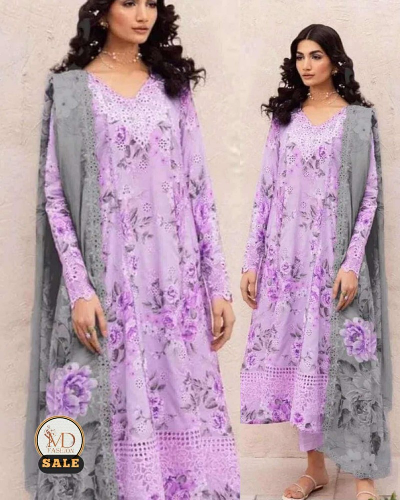 Iznik Purple emb Lawn with border duppata