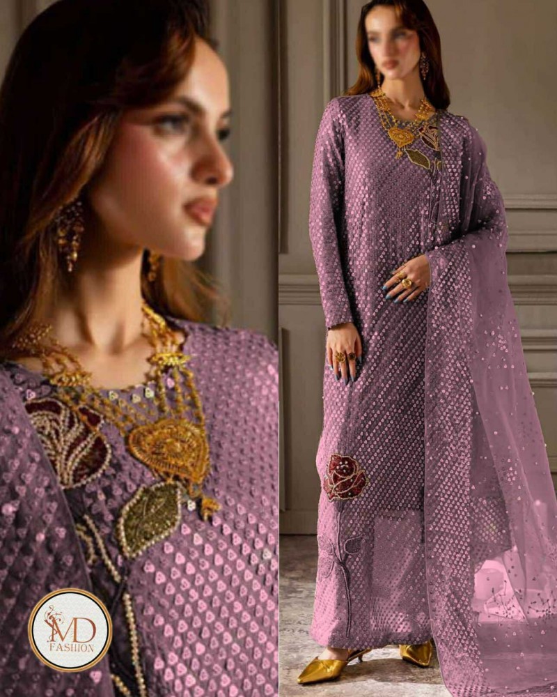 Nureh Twinkle Mauve sequence embroidered