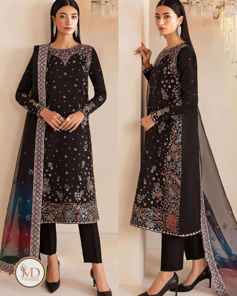 Jazmin Raw Silk Black with Multi work