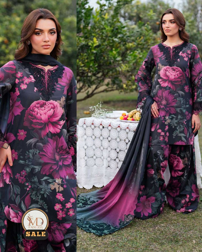 Iznik Demanded Lawn with Multi motiv border duppata