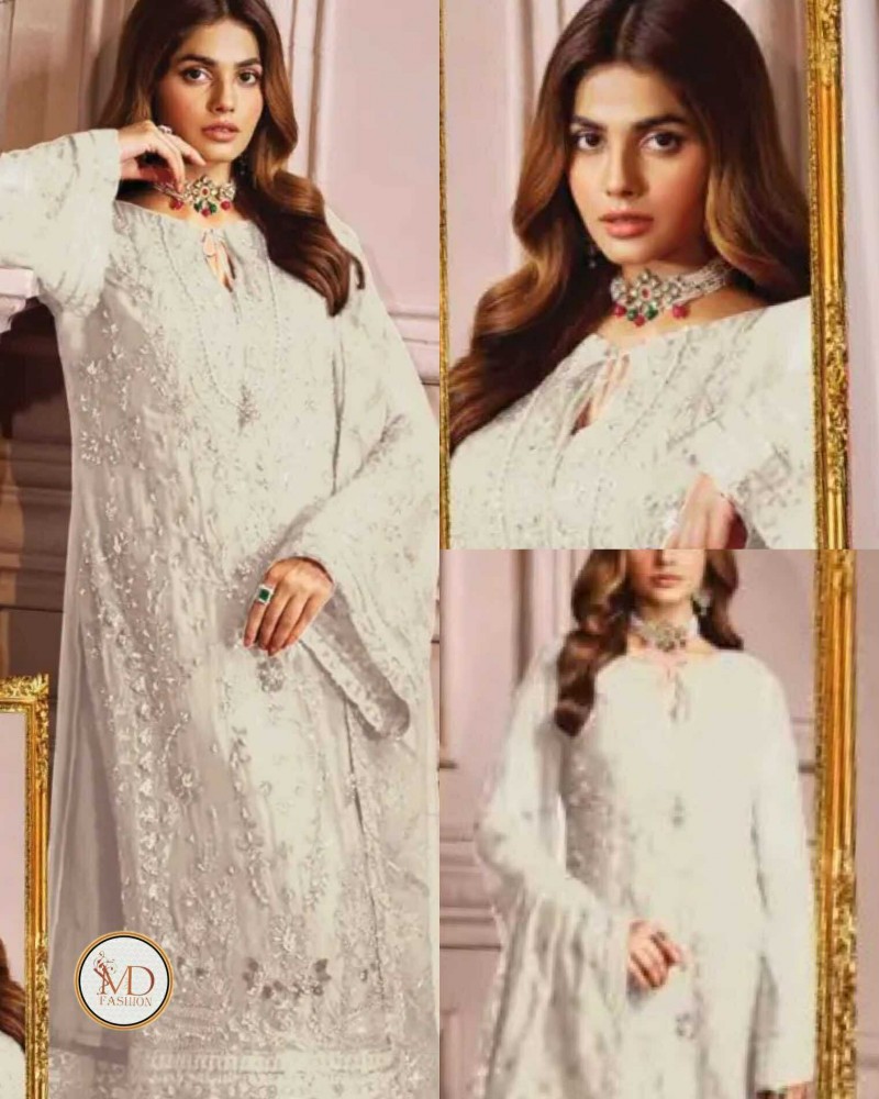 Emaan Adeel Pearl White dress with crystal work