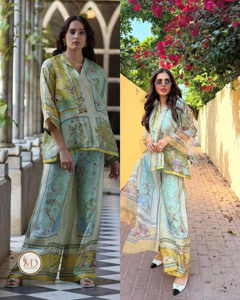 Green Silk digital printed dress