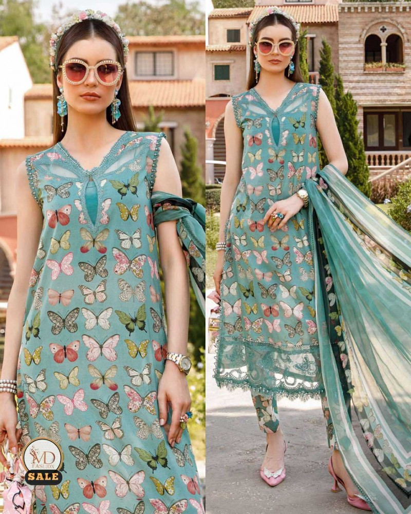 Maria b sea green butterfly Lawn dress