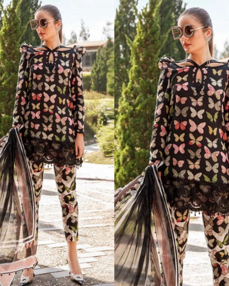 Maria b black butterfly Lawn dress