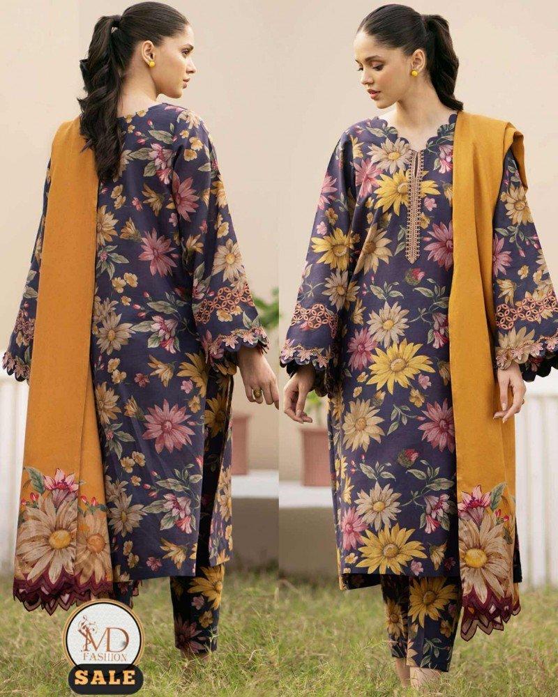 Iznik blue flower printed lawn
