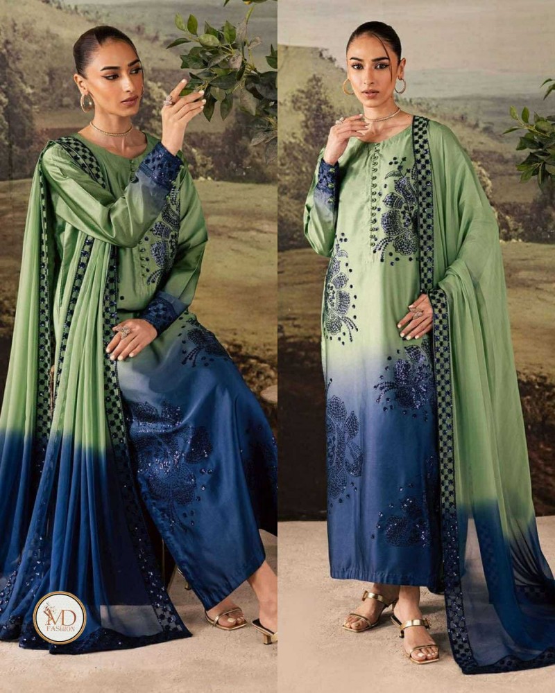 Nureh Tie & Dye Embroidered Charmeuse Silk