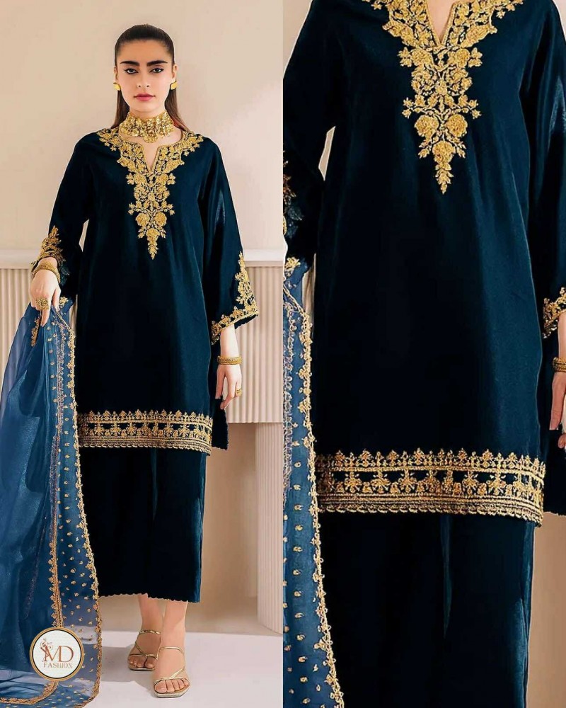 Baroque teal hand embellished Velvet